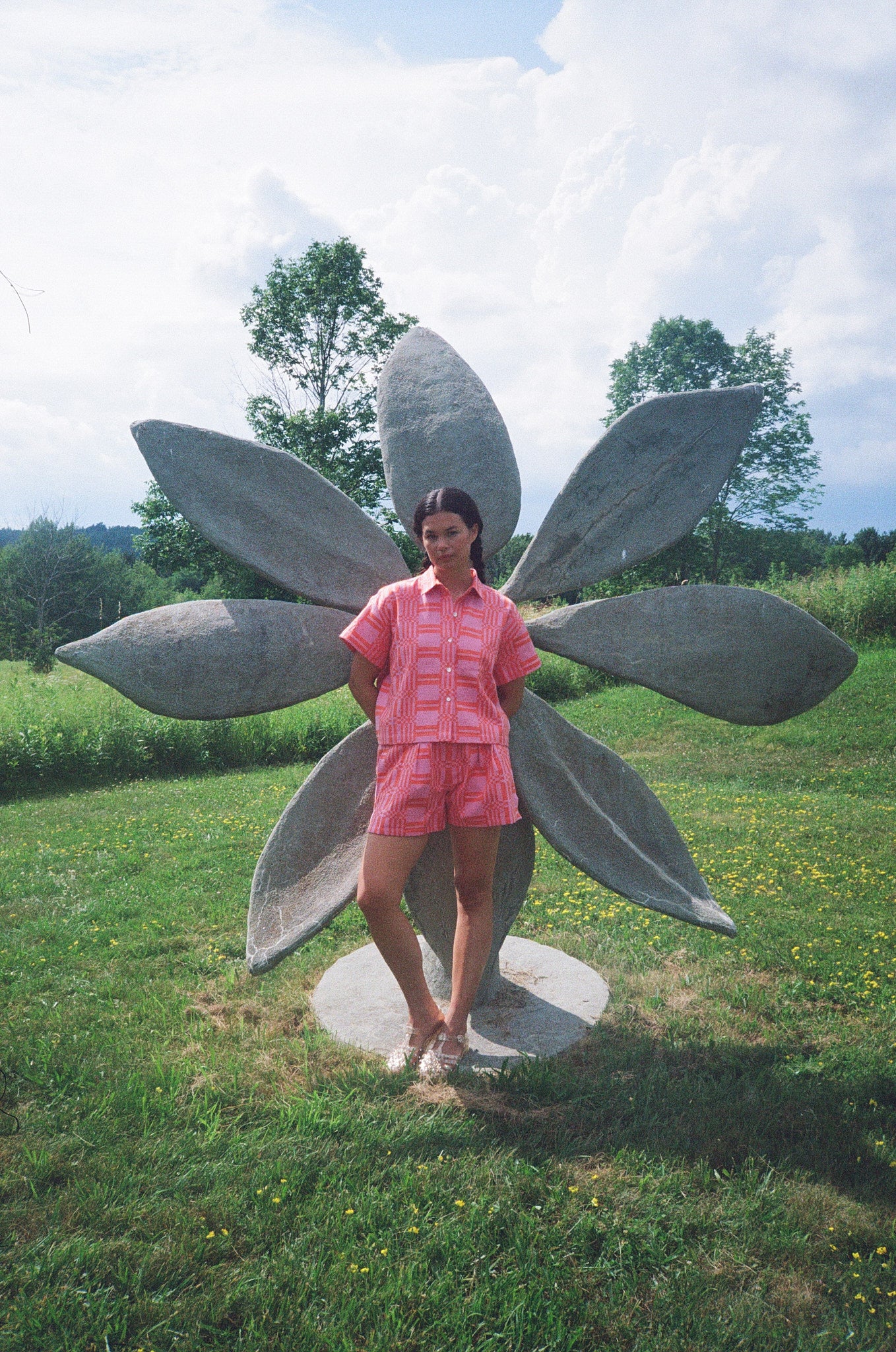 Nikki Chasin x The House That Lars Built Corso Button Down in Red/Pink Astrid Weave