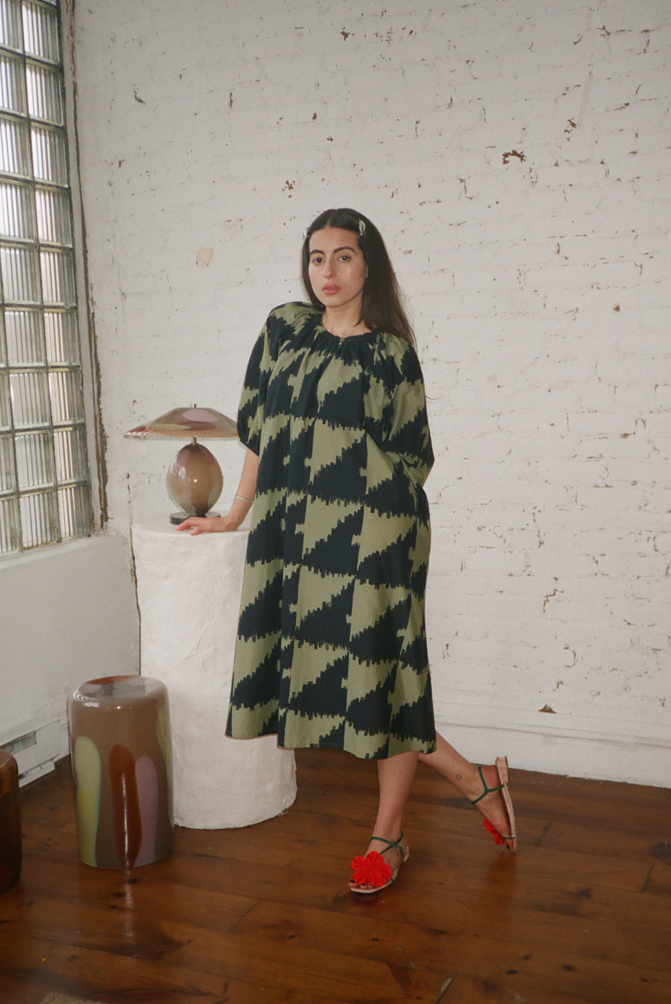 Ballad Dress - Houndstooth Green