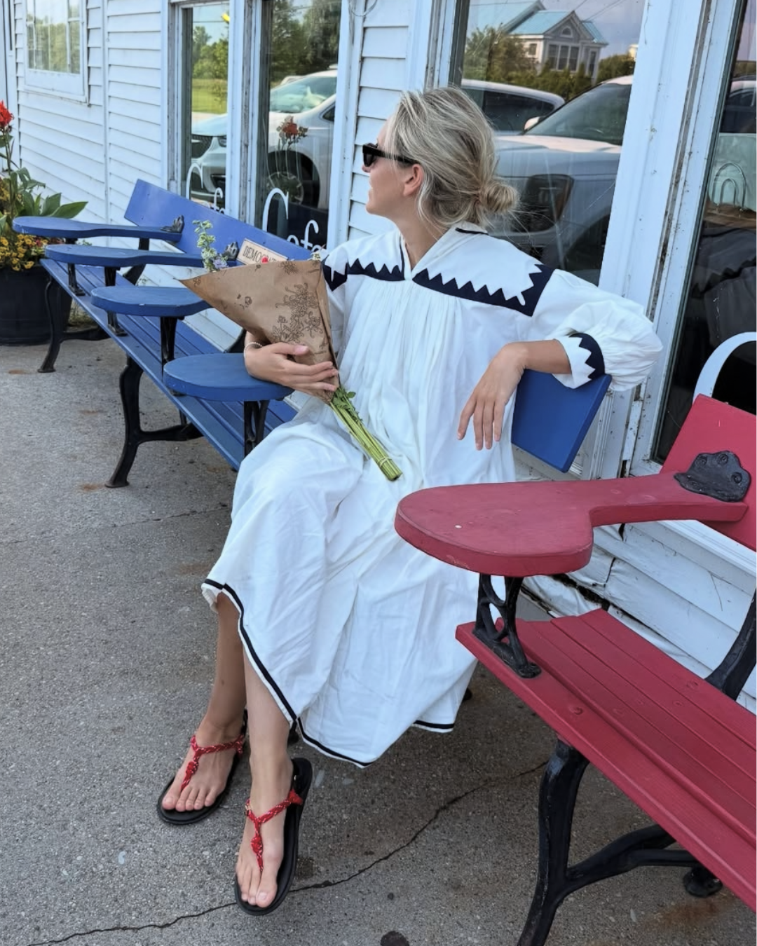 Twirling Dress Zig Zag - Ivory/ Navy