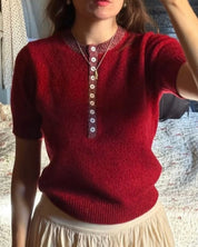 Cecilia Marl Cashmere Henley - Lava/Wine