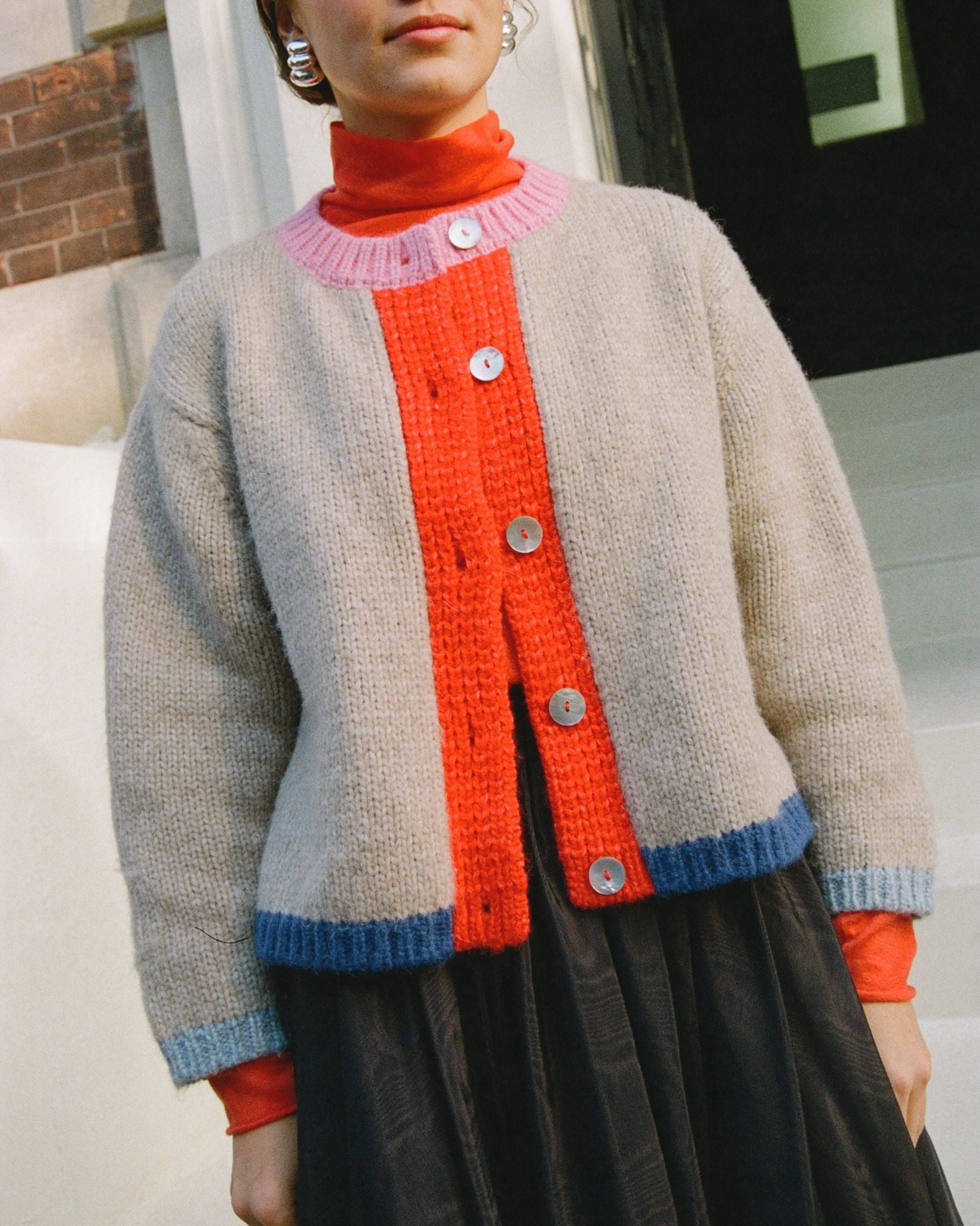 Sheba Cardigan Sweater - Oatmeal Colorblock, view 4