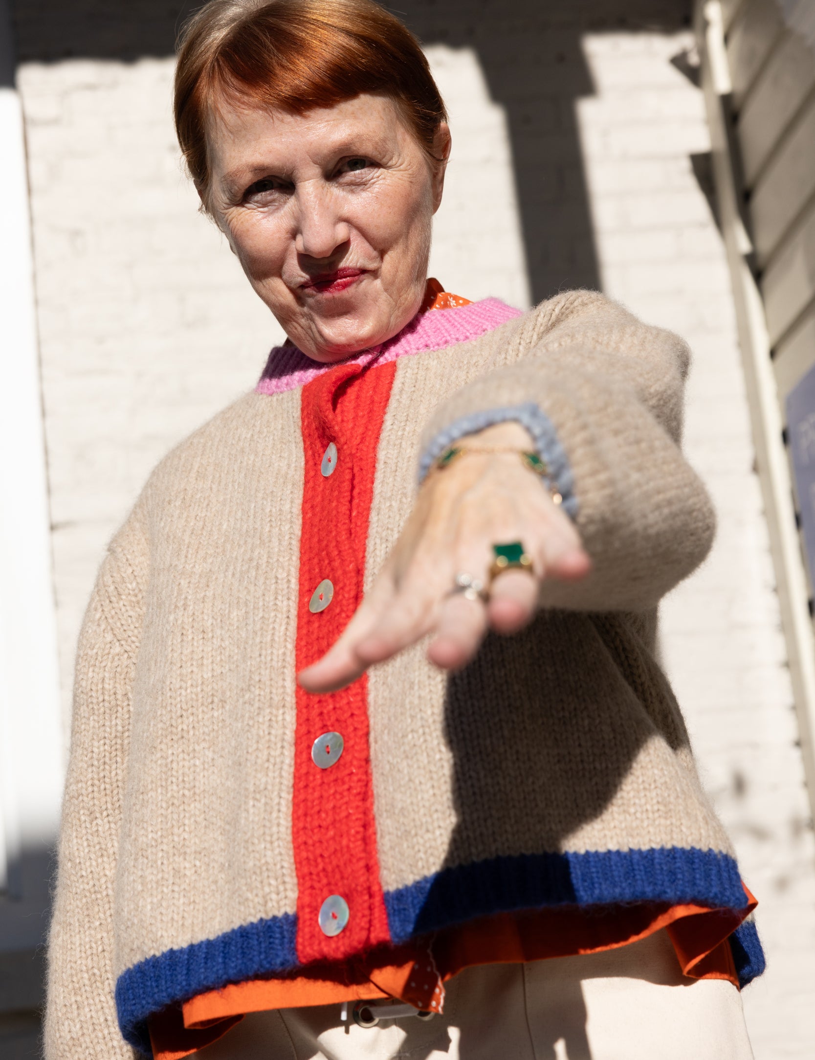 Sheba Cardigan Sweater - Oatmeal Colorblock, view 5