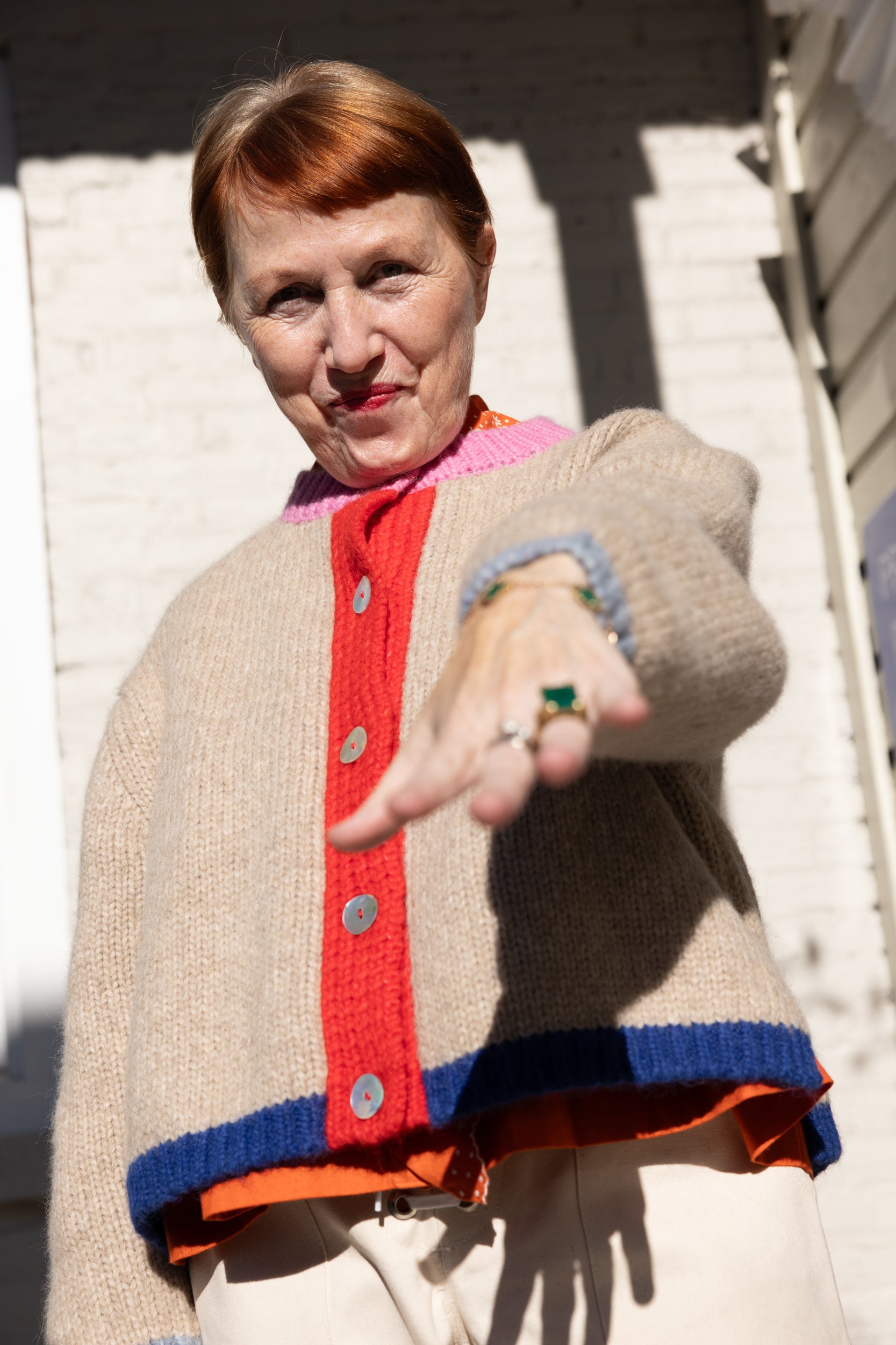 Sheba Cardigan Sweater- Oatmeal Colorblock