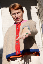 Sheba Cardigan Sweater- Oatmeal Colorblock
