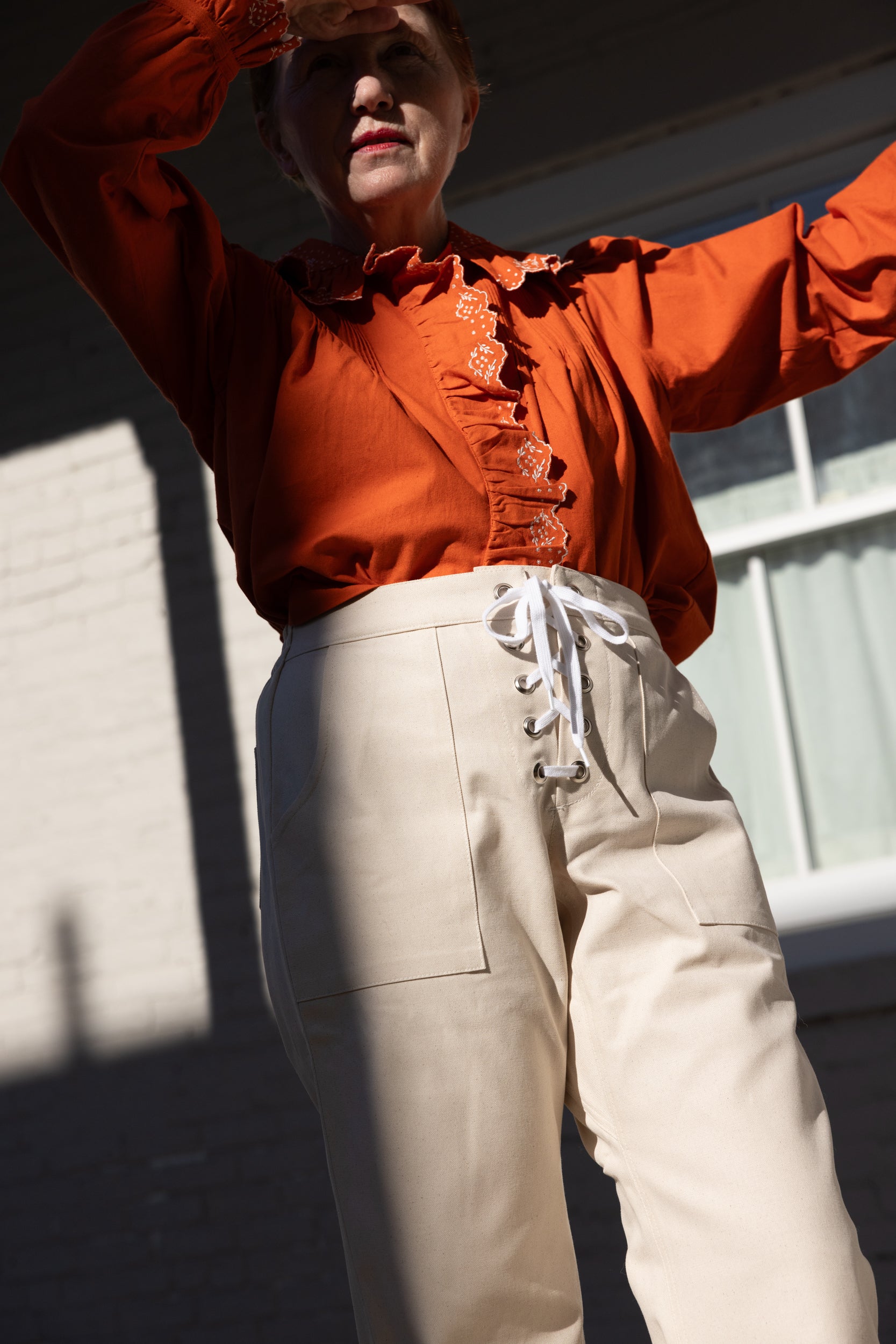 Nikki Chasin Lasso Lace Up Pant, In Cream Canvas, Size 2XL
