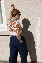 Salma Short Sleeve T - Cow Print with Blue Rib