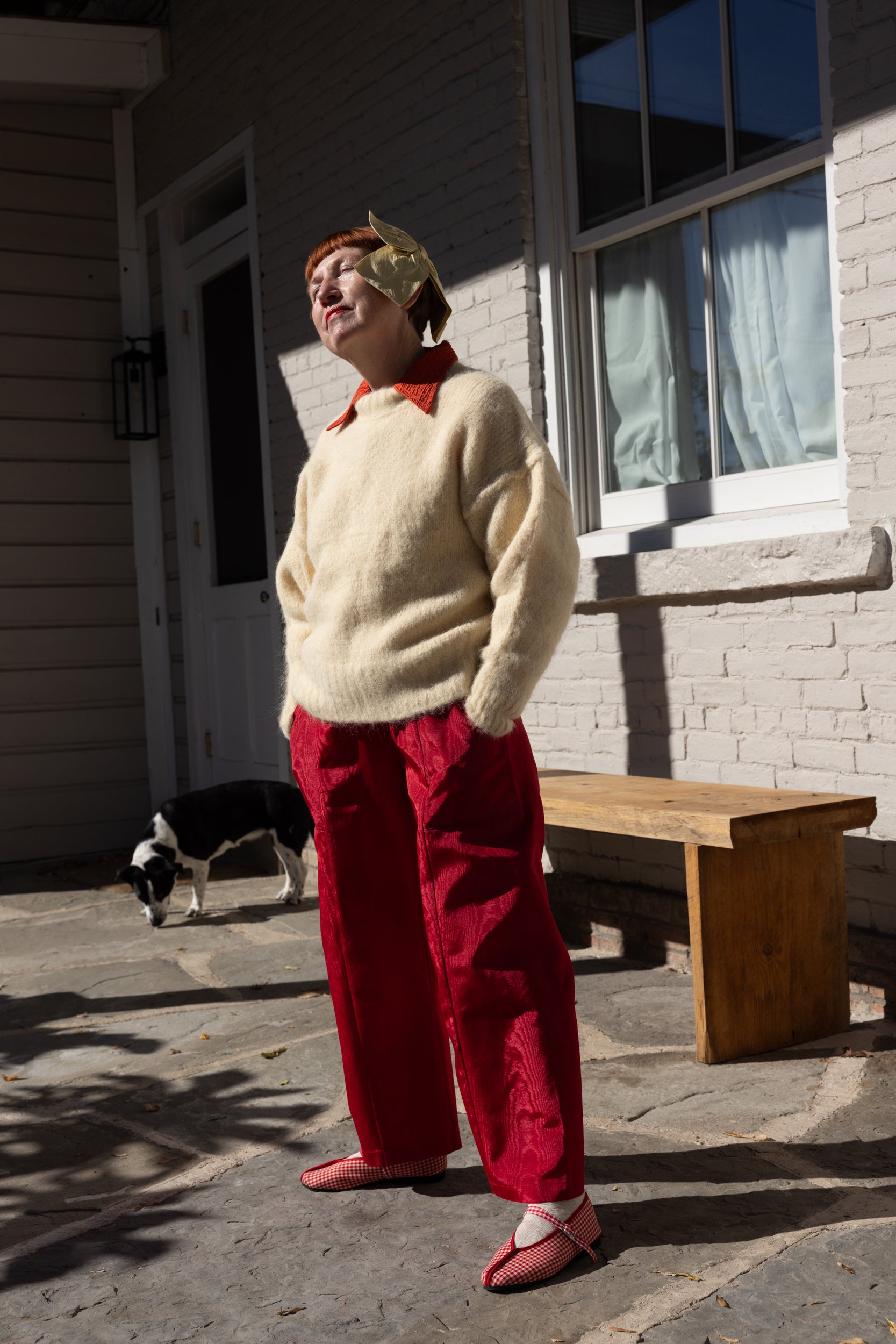 Patch Elastic Waist Pant - Cherry