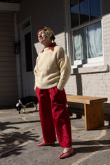 Patch Elastic Waist Pant - Cherry