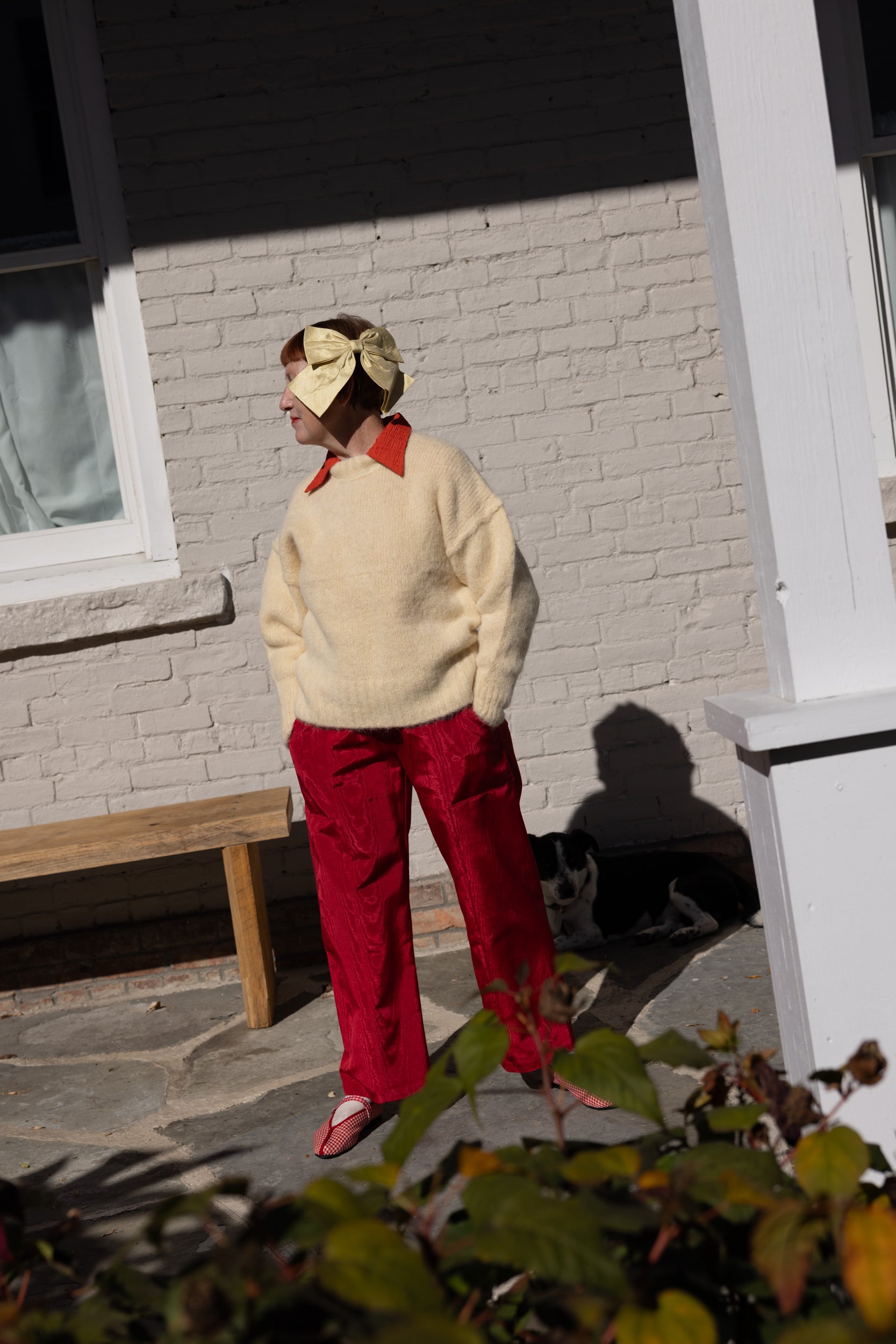 Patch Elastic Waist Pant - Cherry