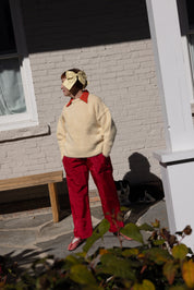 Patch Elastic Waist Pant - Cherry