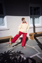 Patch Elastic Waist Pant - Cherry