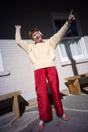 Patch Elastic Waist Pant - Cherry