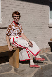 Salma Short Sleeve T - Cow Print with Red Rib