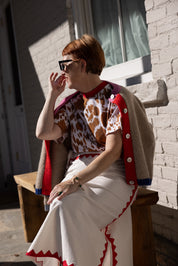 Salma Short Sleeve T - Cow Print with Red Rib