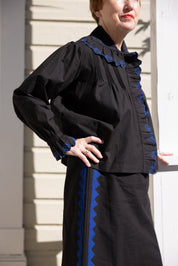 Alma Skirt Zig Zag Appliqué - Black/ Cobalt