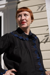 Dolly Embroidered Top - Black/Cobalt