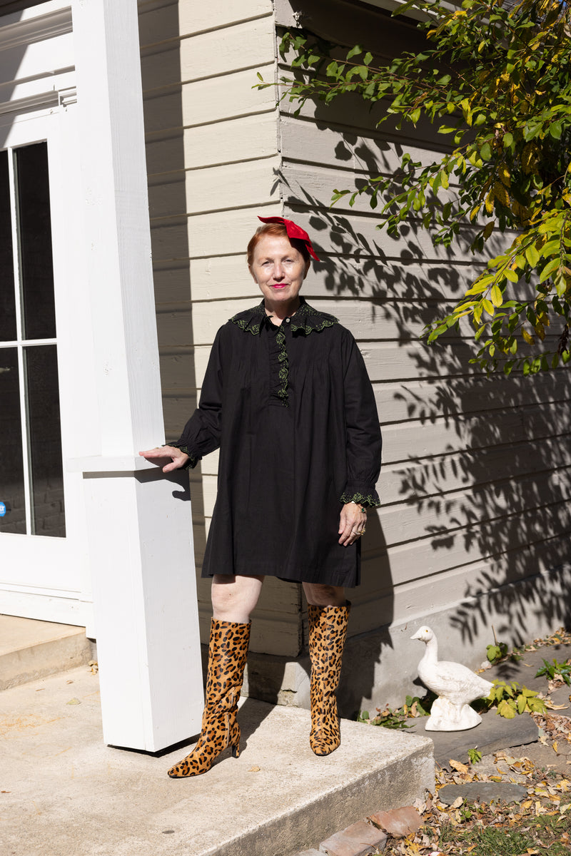 Dolly Embroidered Mini Dress - Black/Pickle