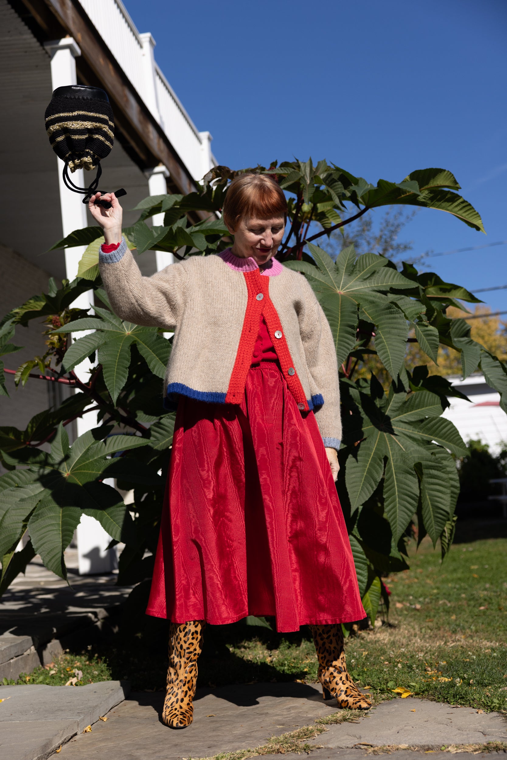 Sheba Cardigan Sweater- Oatmeal Colorblock