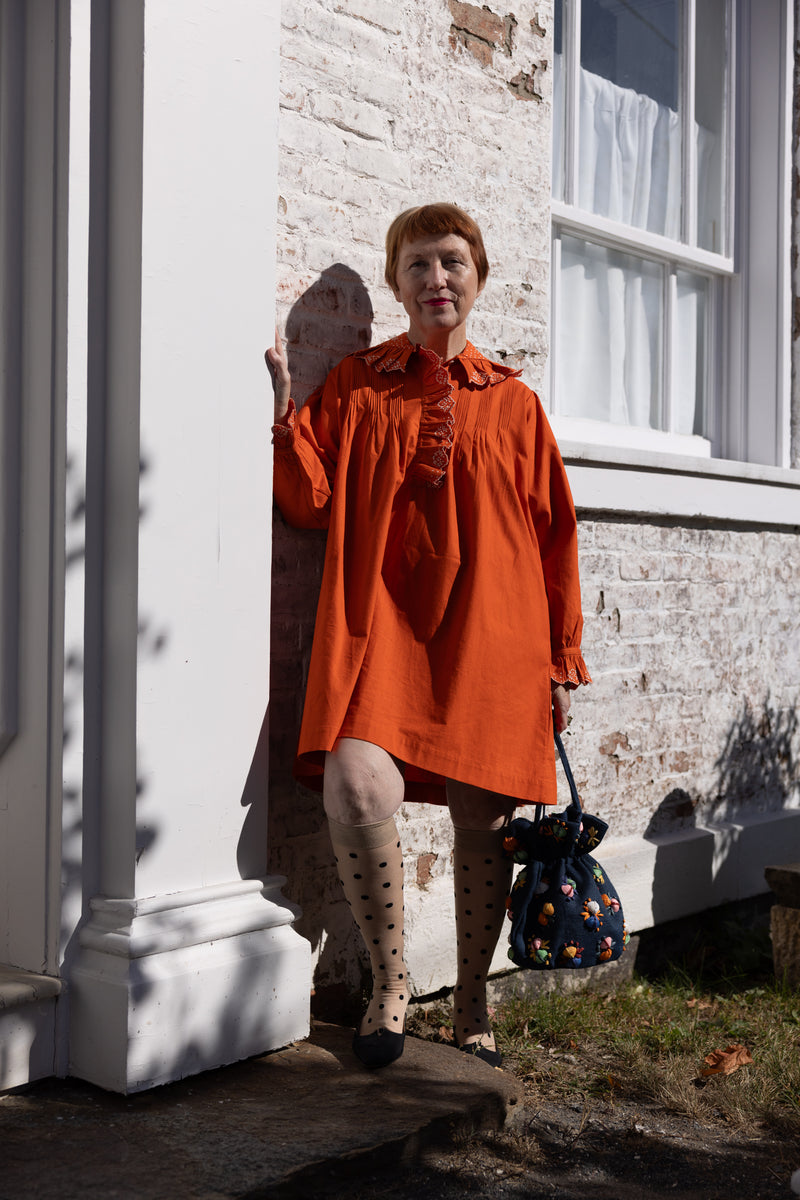 Dolly Embroidered Mini Dress - Persimmon/Vanilla