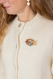 Glass Puffer Fish Brooch - Camel