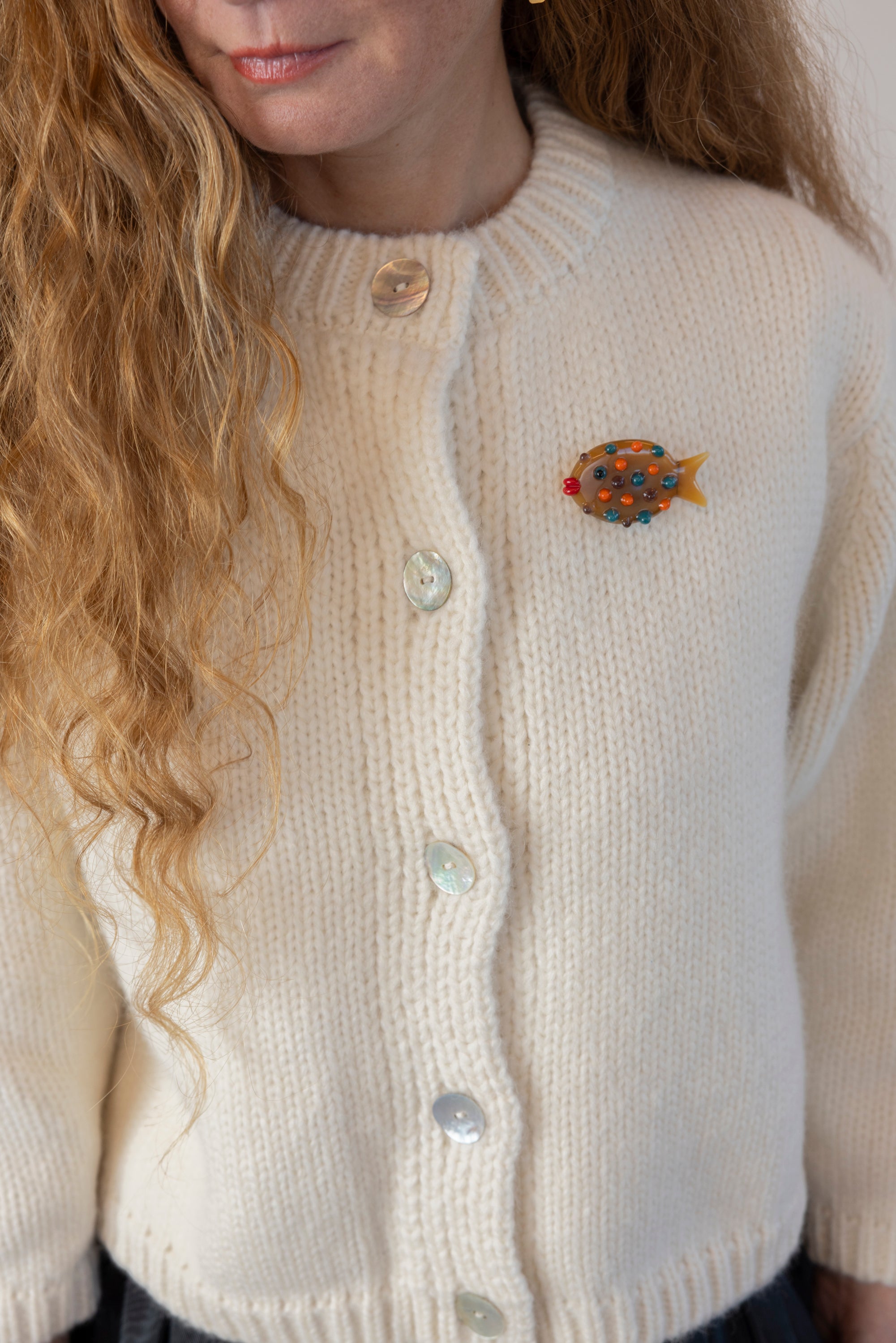Glass Puffer Fish Brooch - Camel, view 5