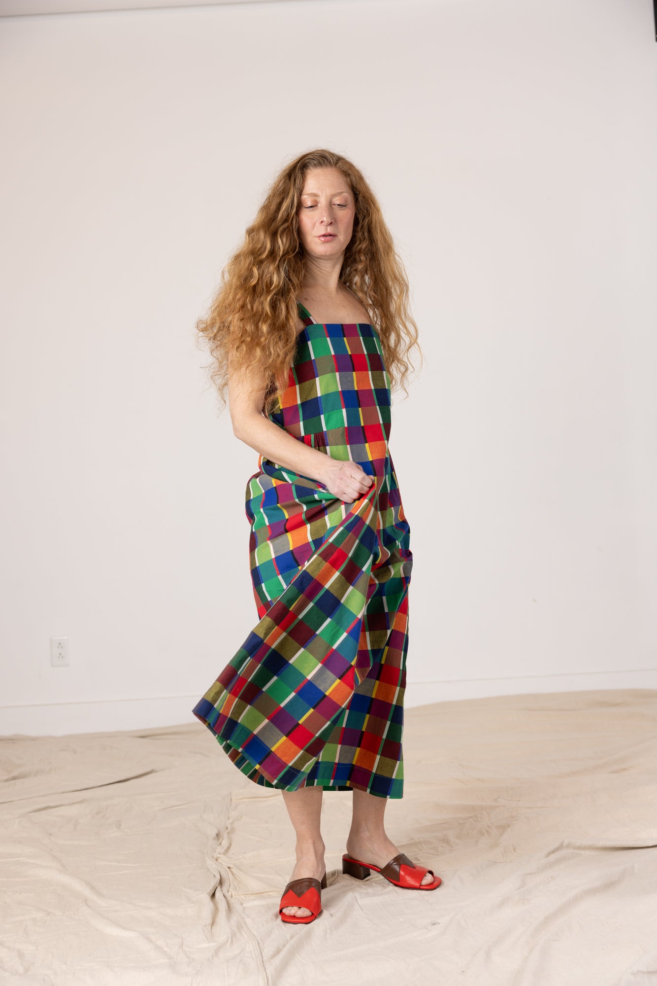 Menina Dress Cotton - Rainbow Grid