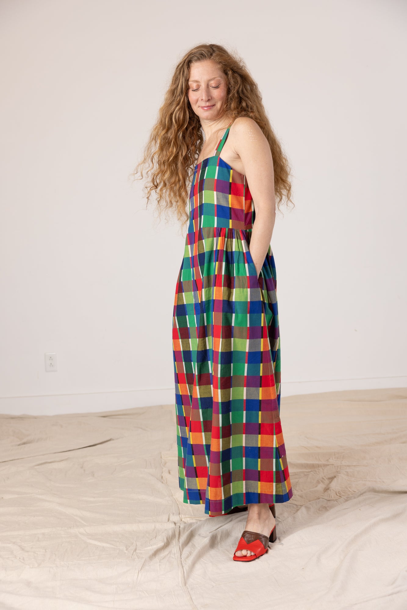 Menina Dress Cotton - Rainbow Grid