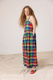 Menina Dress Cotton - Rainbow Grid