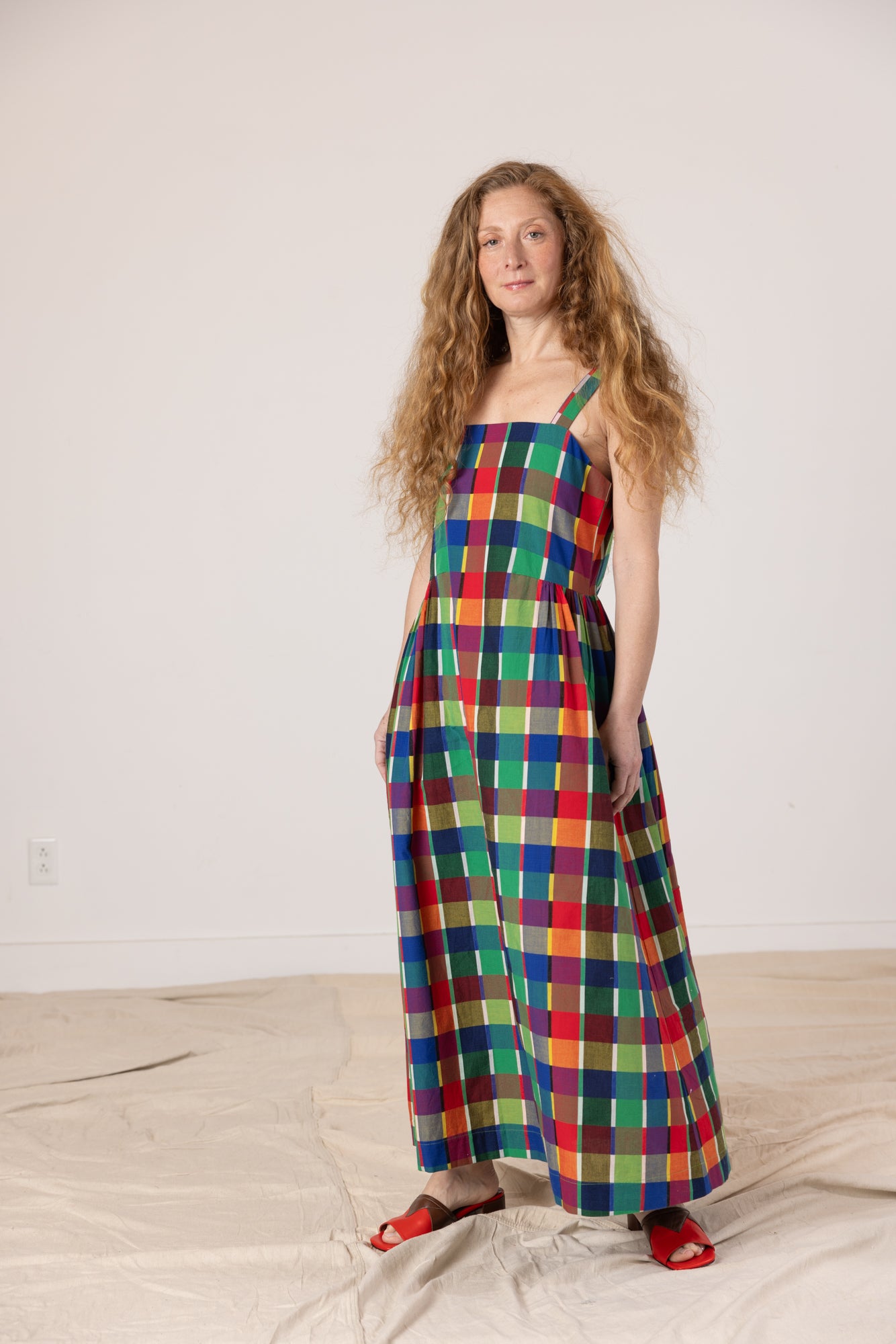Menina Dress Cotton - Rainbow Grid, view 5