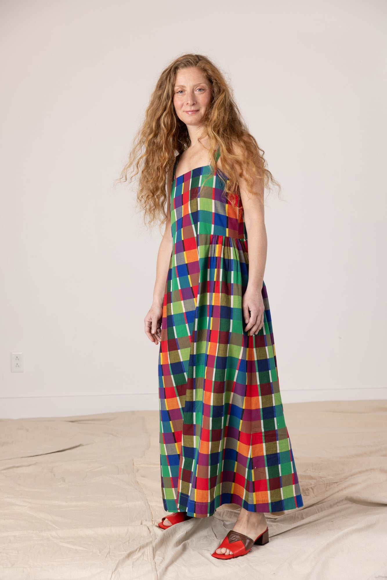 Menina Dress Cotton - Rainbow Grid