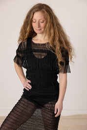 Selka Mesh Gather Dress - Black