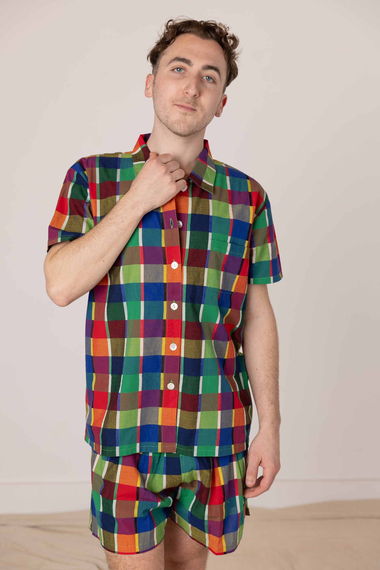Dylan Shirt - Rainbow Grid Cotton