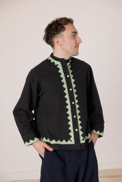 Alpha Buttondown Zig Zag Appliqué- Black/Grasshopper