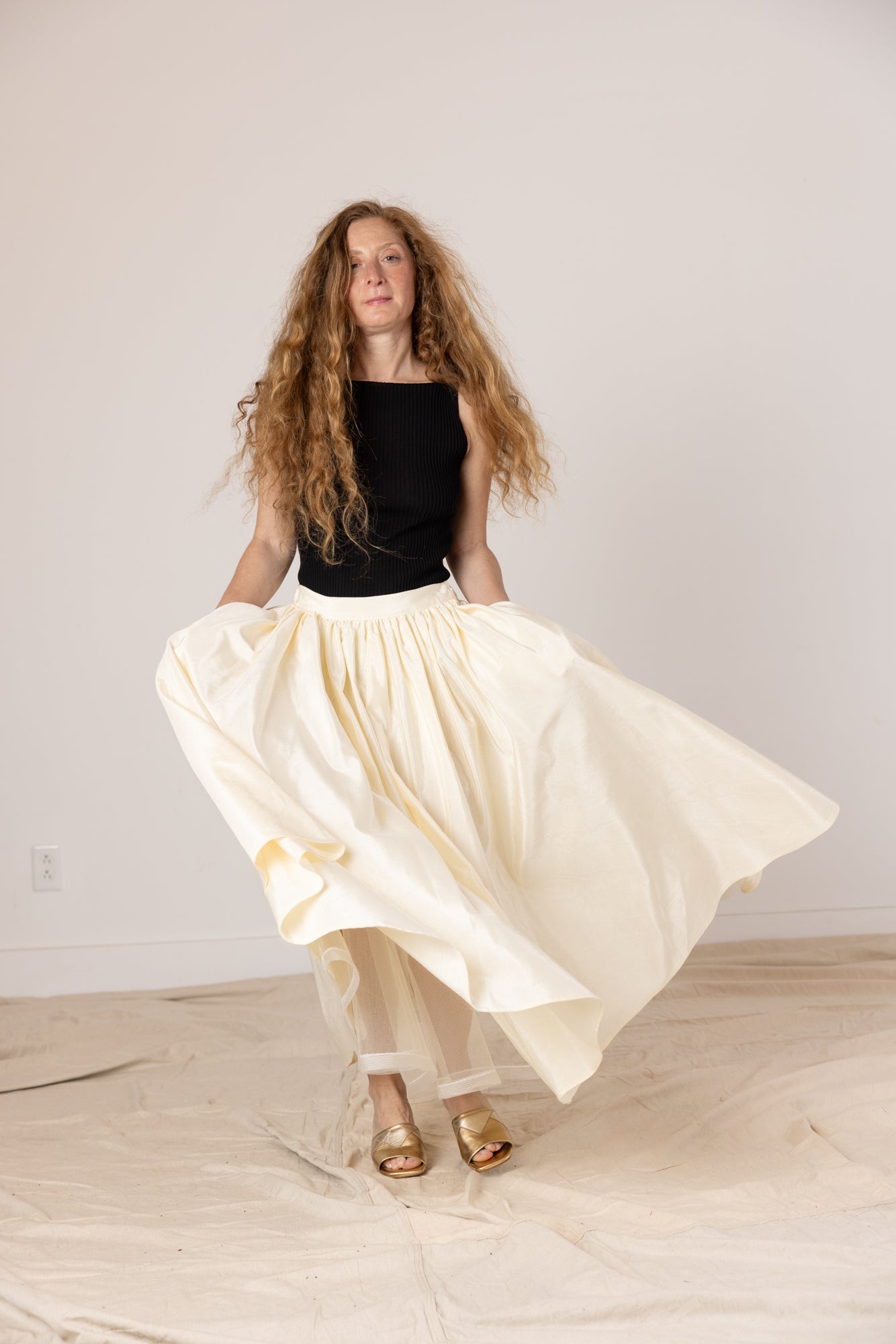 Puff Skirt, Ivory Moire, view 5