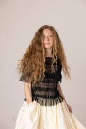 Olia Mesh Gather Top - Black