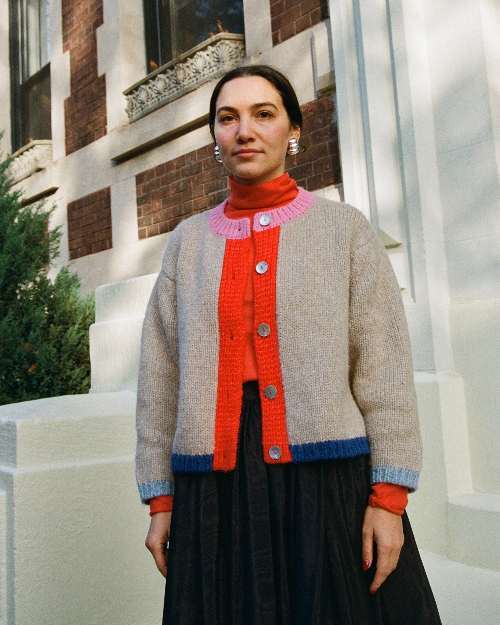 Sheba Cardigan Sweater- Oatmeal Colorblock