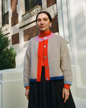 Sheba Cardigan Sweater- Oatmeal Colorblock