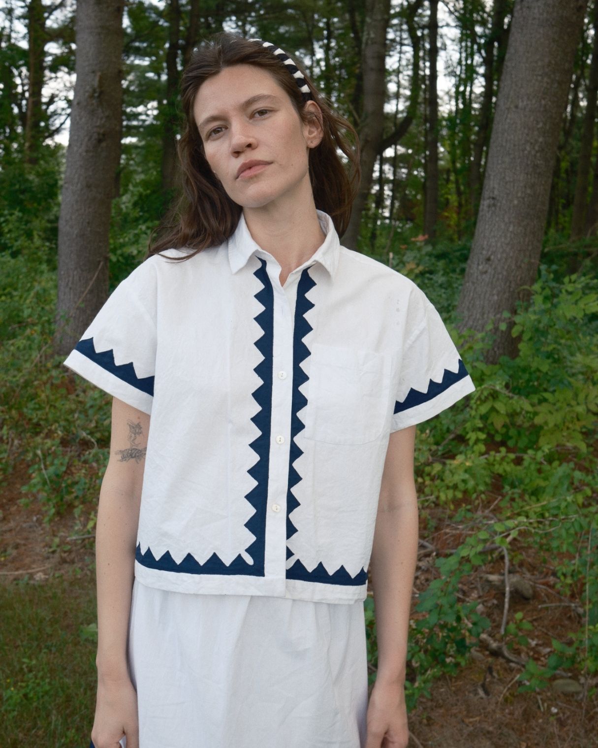 Zigzag Corso Buttondown Cotton - Ivory/Navy