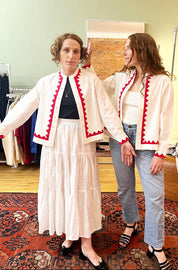 Alpha Buttondown Zig Zag Appliqué - Ivory/Poppy