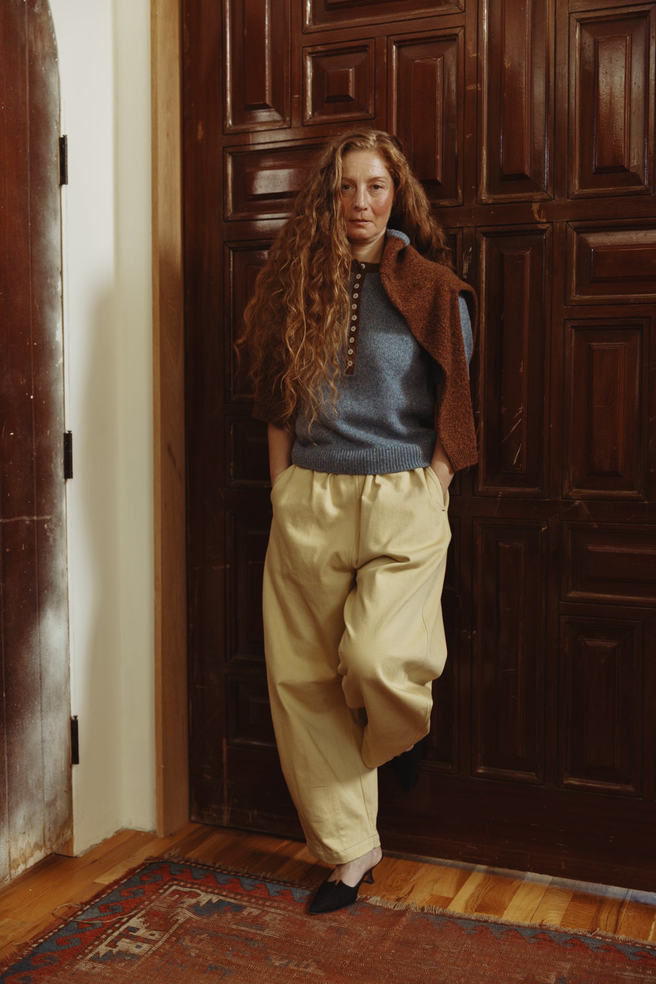 Cecilia Cashmere Henley - Oak/Sky