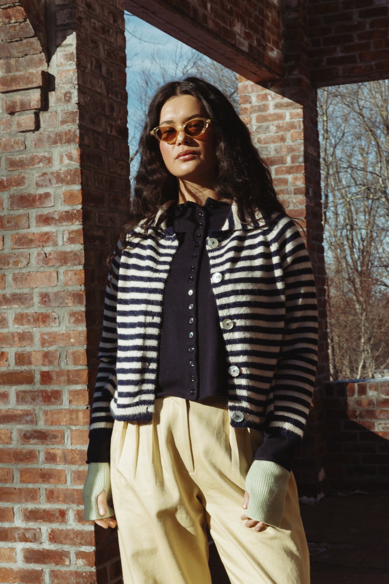 Sutton Cardigan - Ivory/Navy