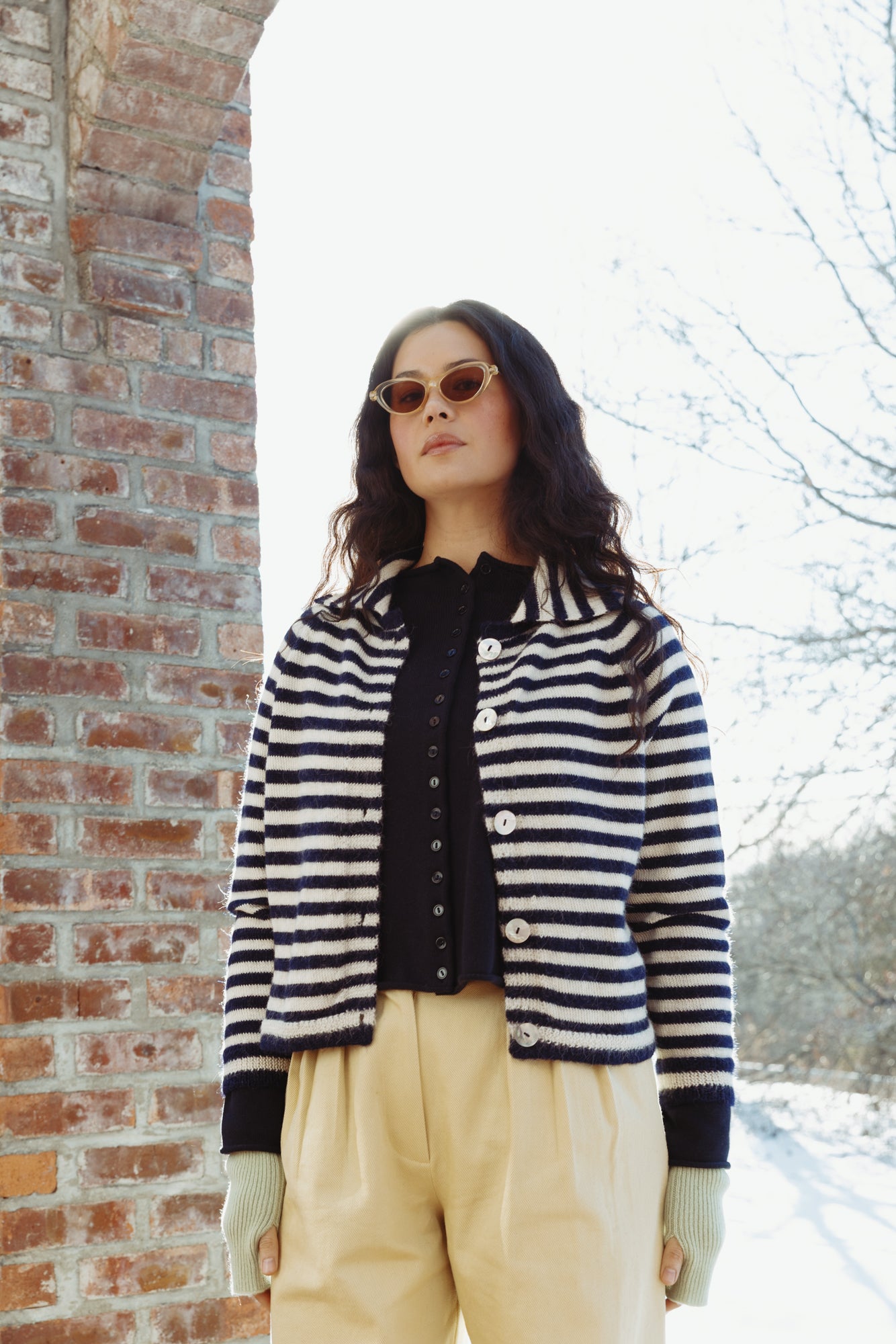 Sutton Cardigan - Ivory/Navy
