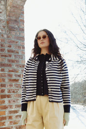 Sutton Cardigan - Ivory/Navy