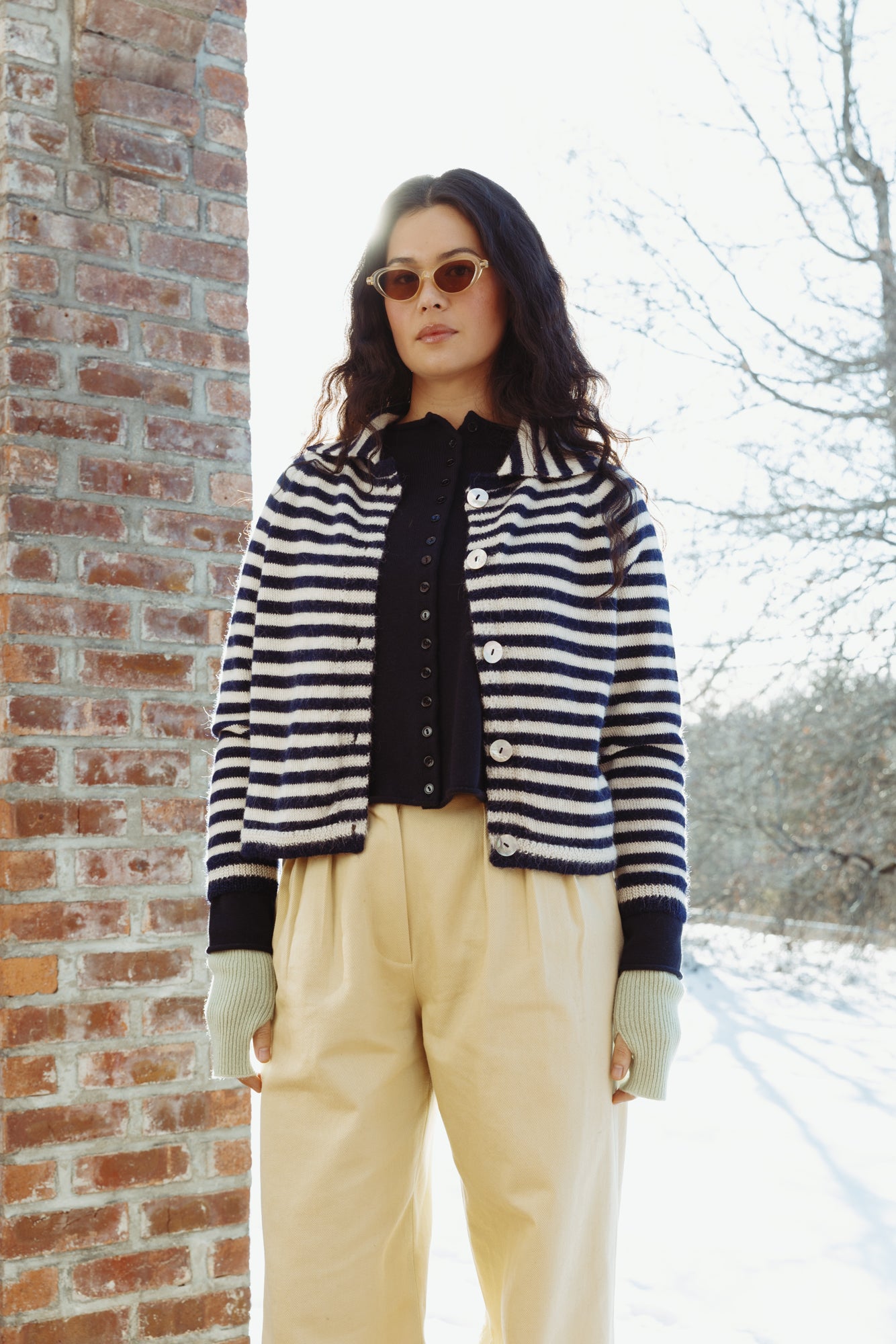 Sutton Cardigan - Ivory/Navy