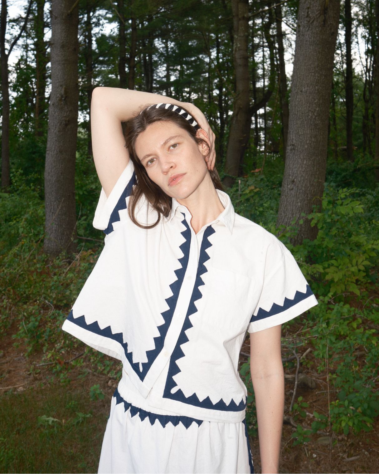 Zigzag Corso Buttondown Cotton - Ivory/Navy