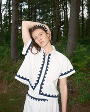 Zigzag Corso Buttondown Cotton - Ivory/Navy