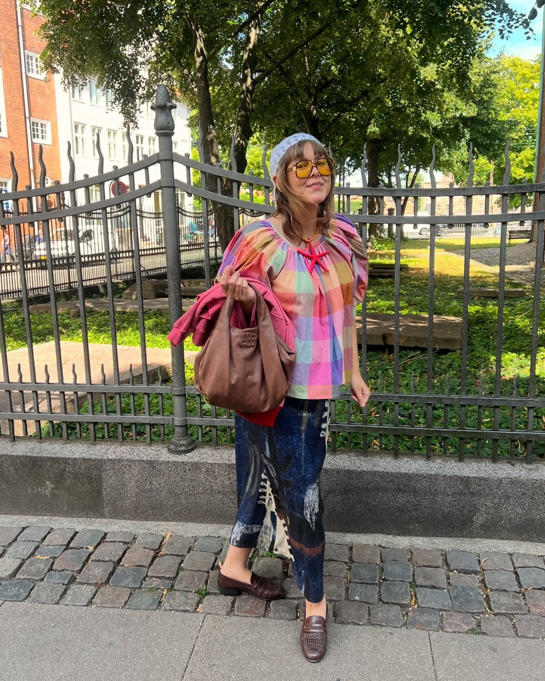 Nikki Chasin x The House That Lars Built Juli Puff Sleeve Top in Midsommar Plaid