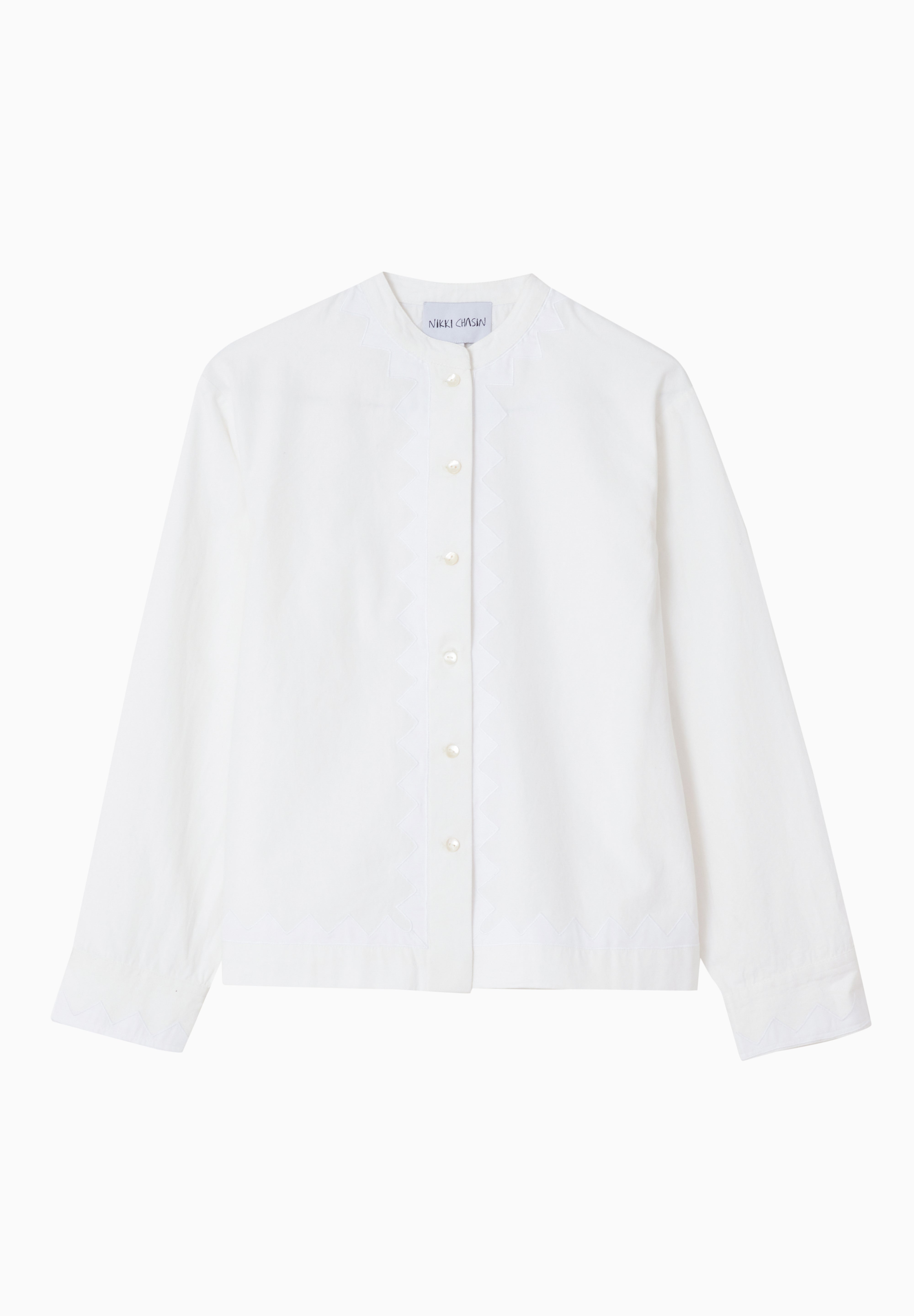 Alpha Buttondown Zig Zag Appliqué - White/White