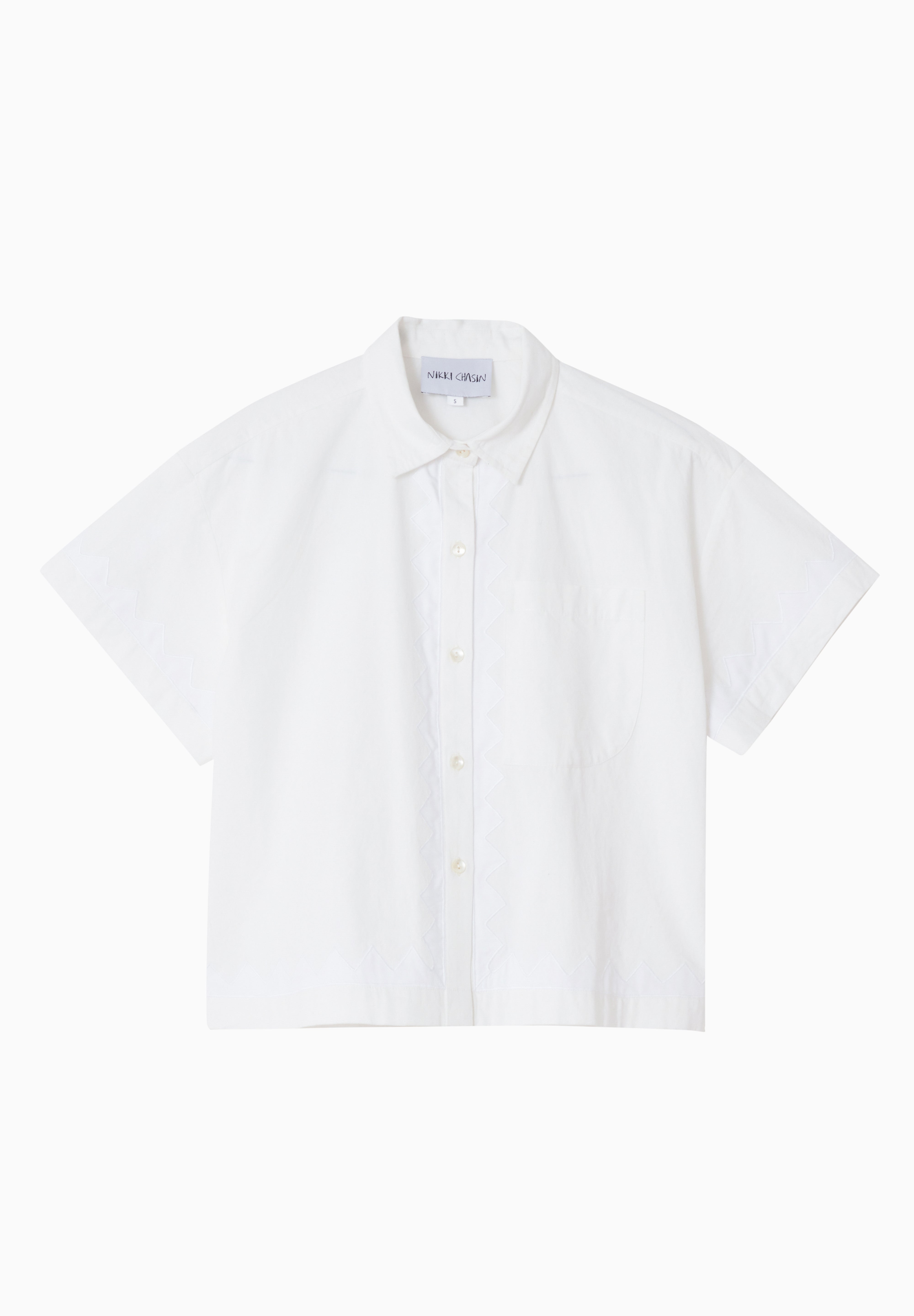 Corso Buttondown Zig Zag Appliqué - White/White