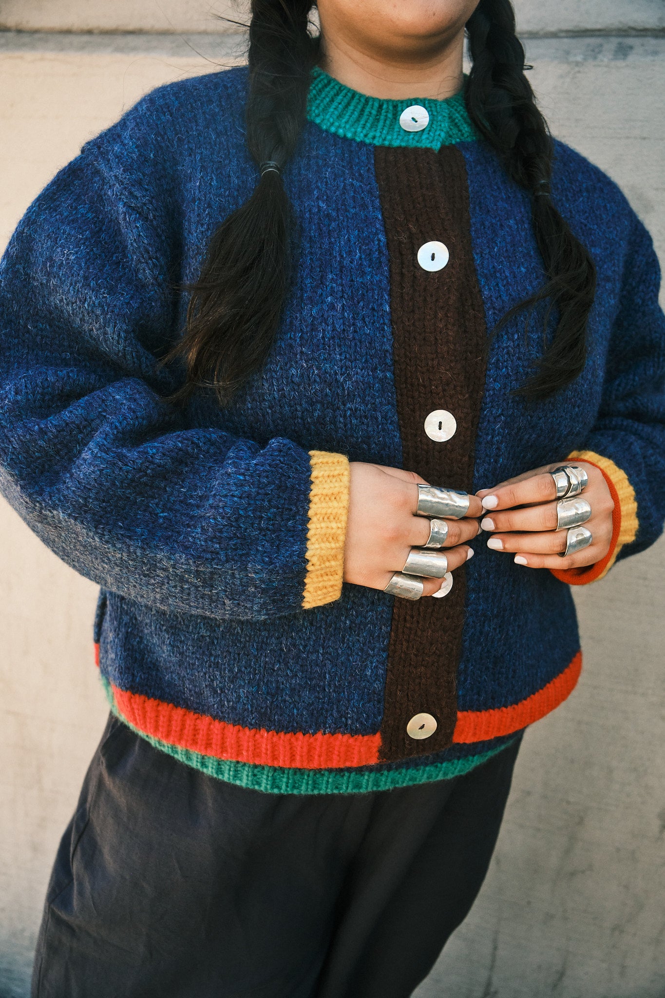 Sheba Cardigan Sweater- Navy Colorblock